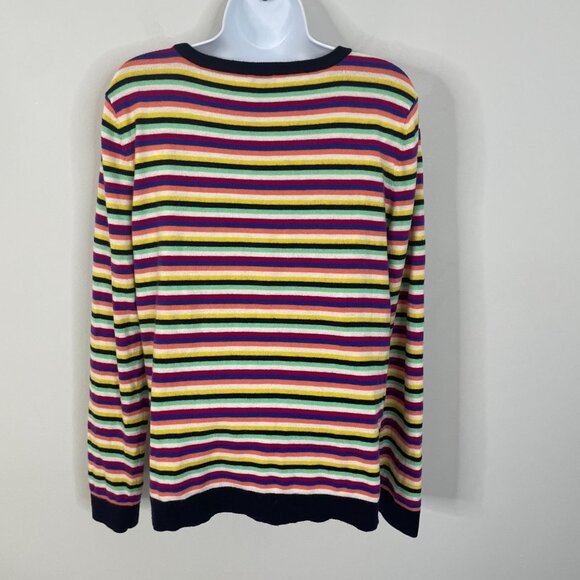 Talbots Womens Preppy Casual Wool Blend Sweater Large Rainbow Striped Pullover - Picture 6 of 8
